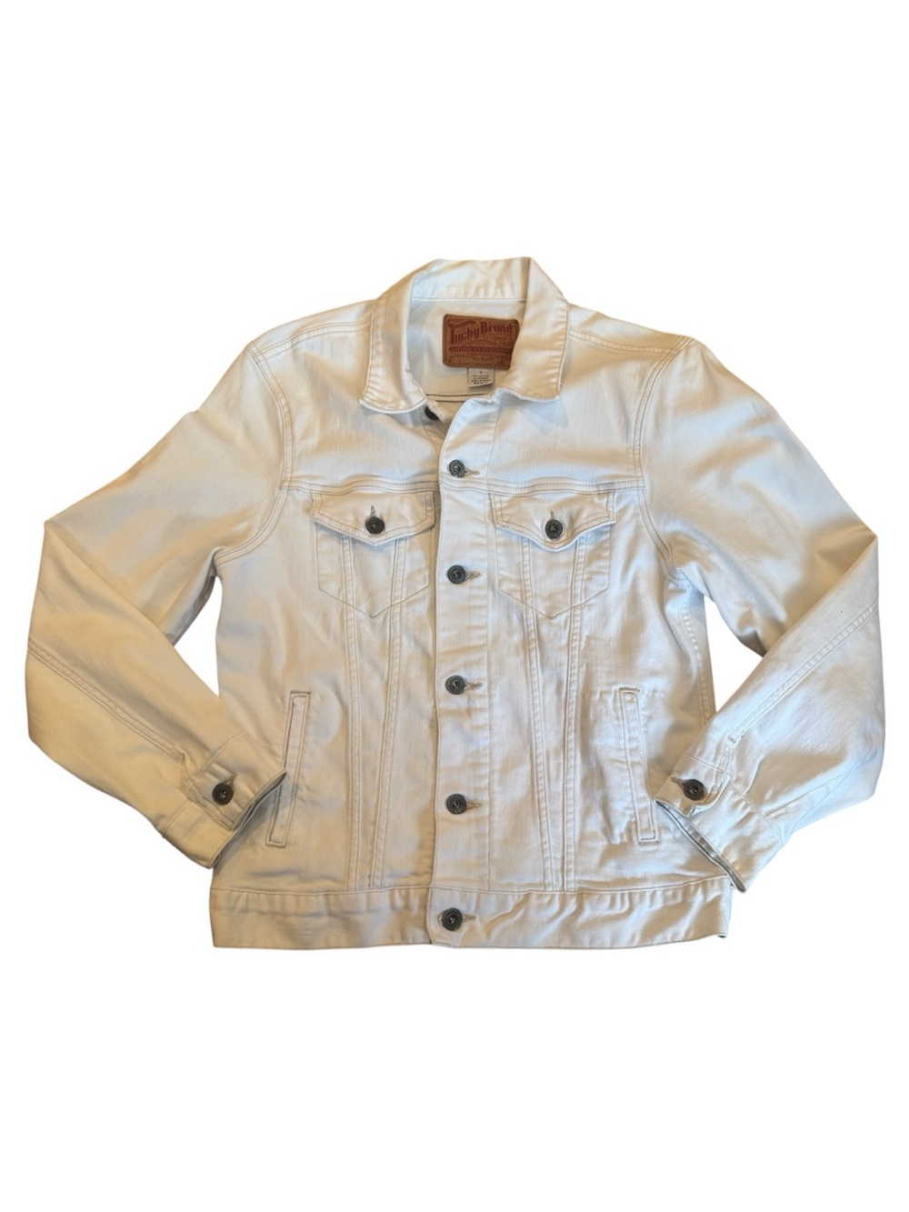 Vintage Lucky Brand Classic White Jean Jacket | Y2K Unisex Trucker Denim Small - Picture 2 of 12